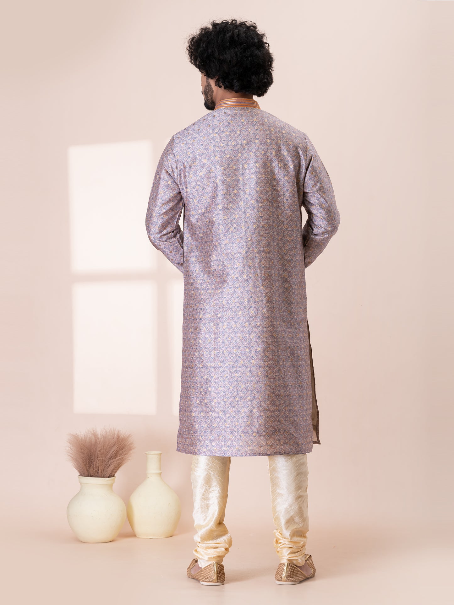 Dignified Cocoa Berry Silk Kurta Pajama Set with Neck Handwork