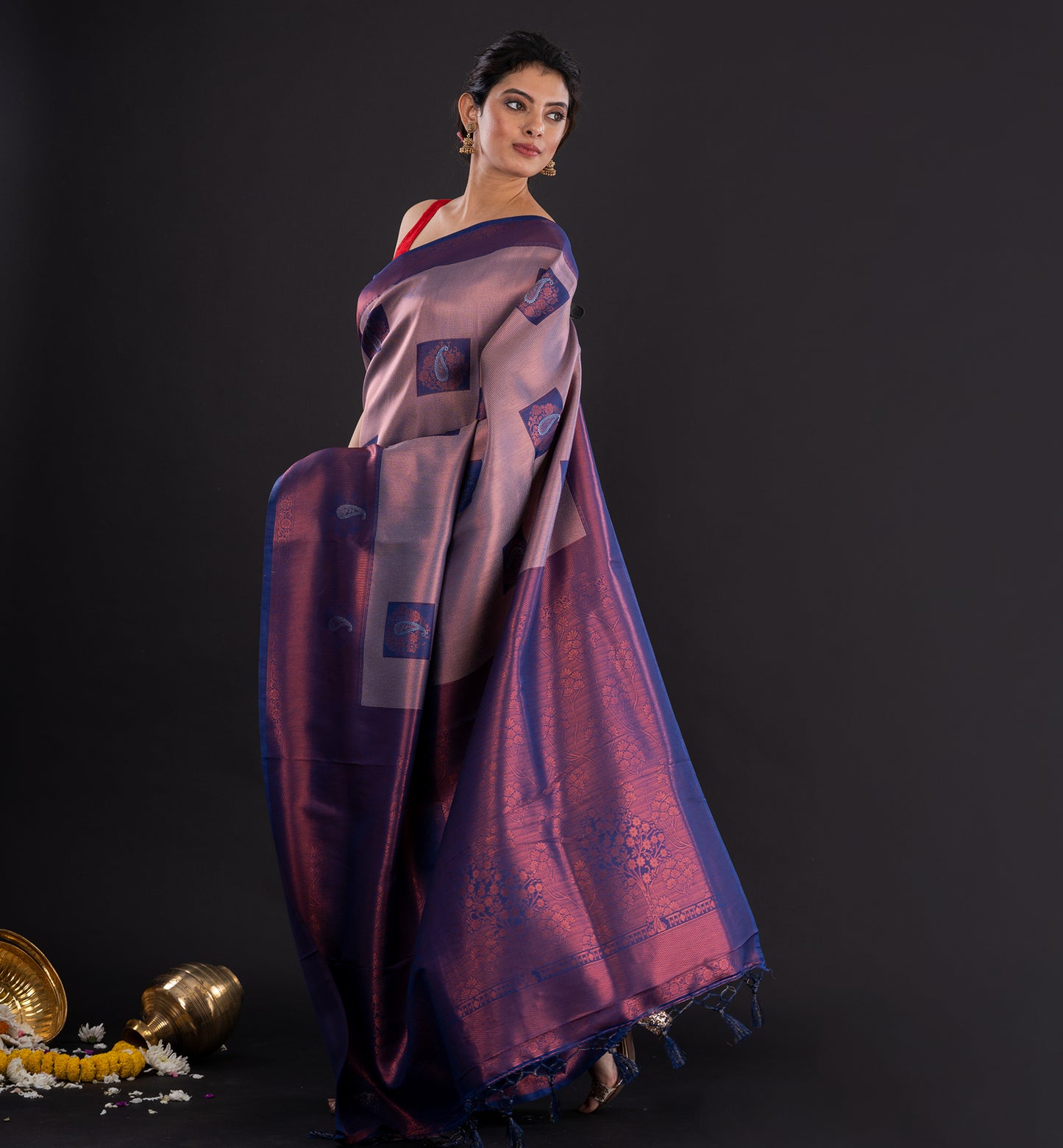 Royal Purple & Mauve Handloom Silk Saree with Zari Motifs