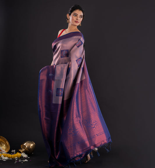 Royal Purple & Mauve Handloom Silk Saree with Zari Motifs