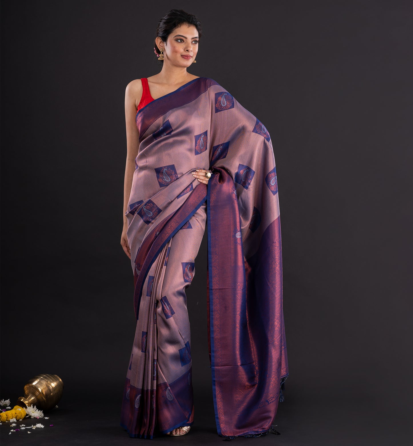 Royal Purple & Mauve Handloom Silk Saree with Zari Motifs