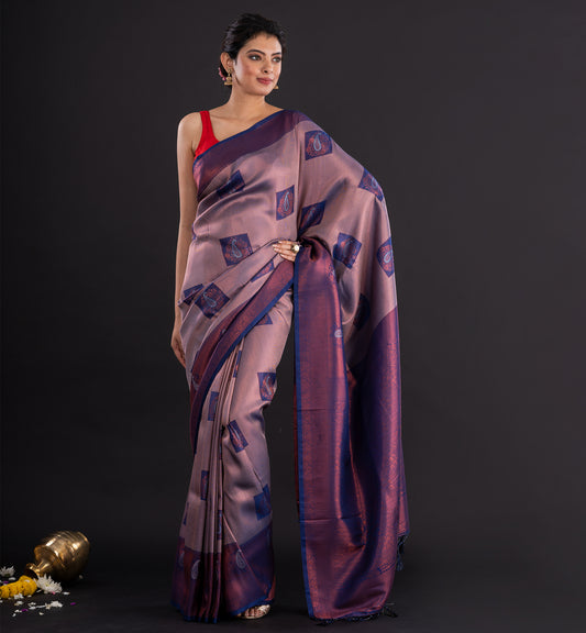 Royal Purple & Mauve Handloom Silk Saree with Zari Motifs