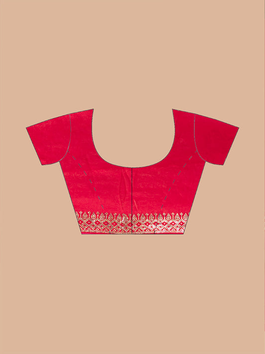 Vibrant Red Malmal Silk Saree with Embroidered Border