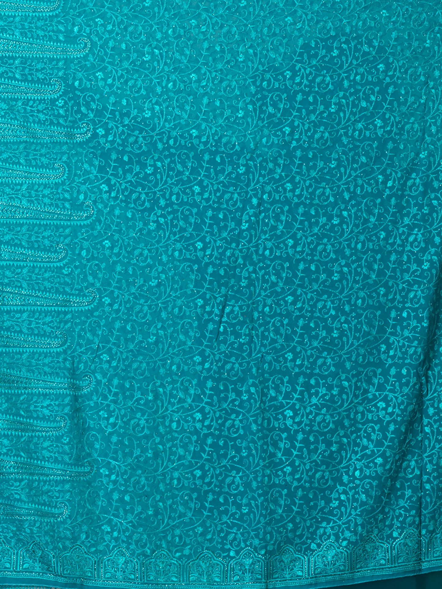 Stunning Turquoise Fancy Chiffon Saree with Jal Work