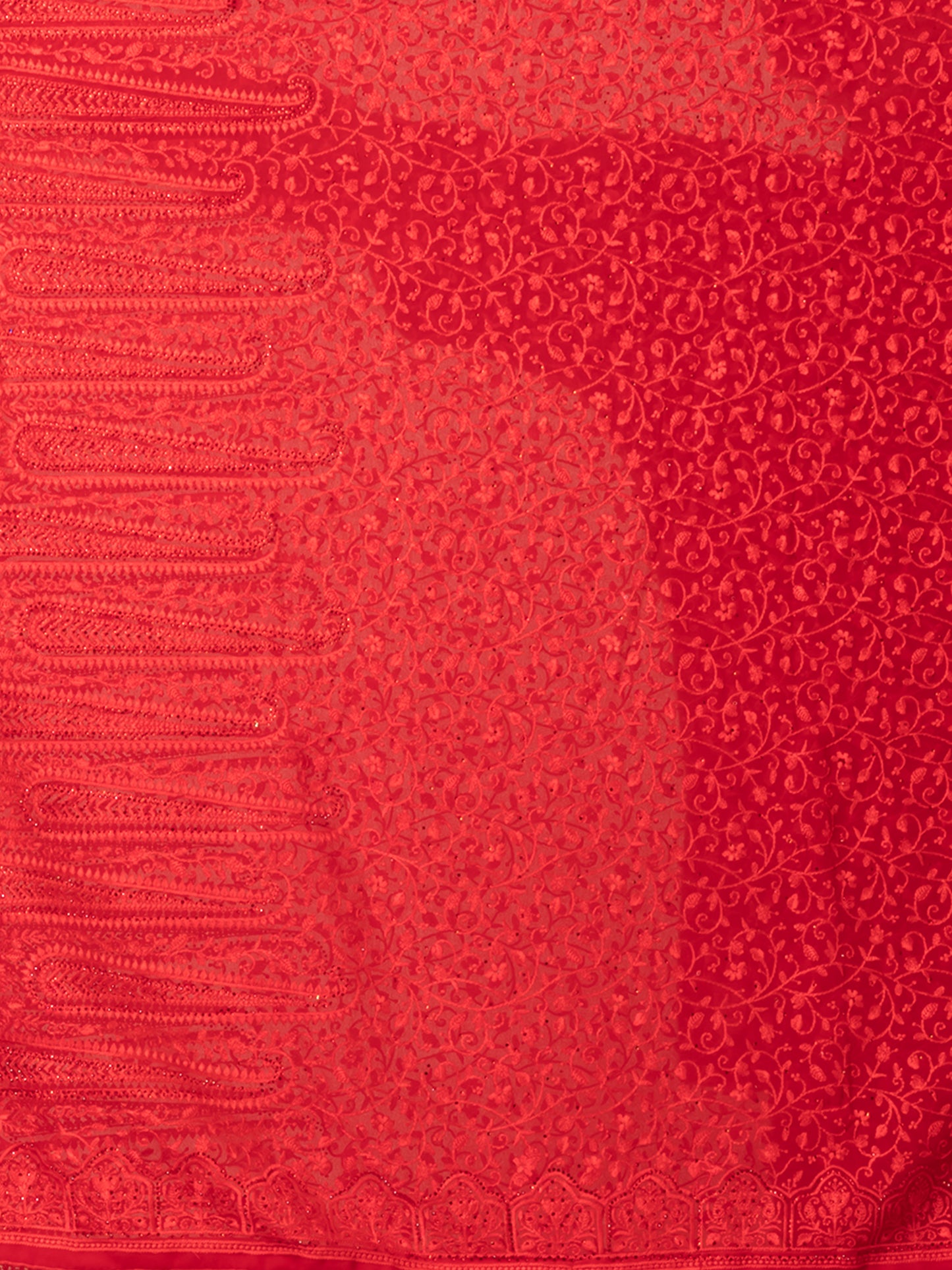 Bold Red Fancy Chiffon Saree with Jal Work