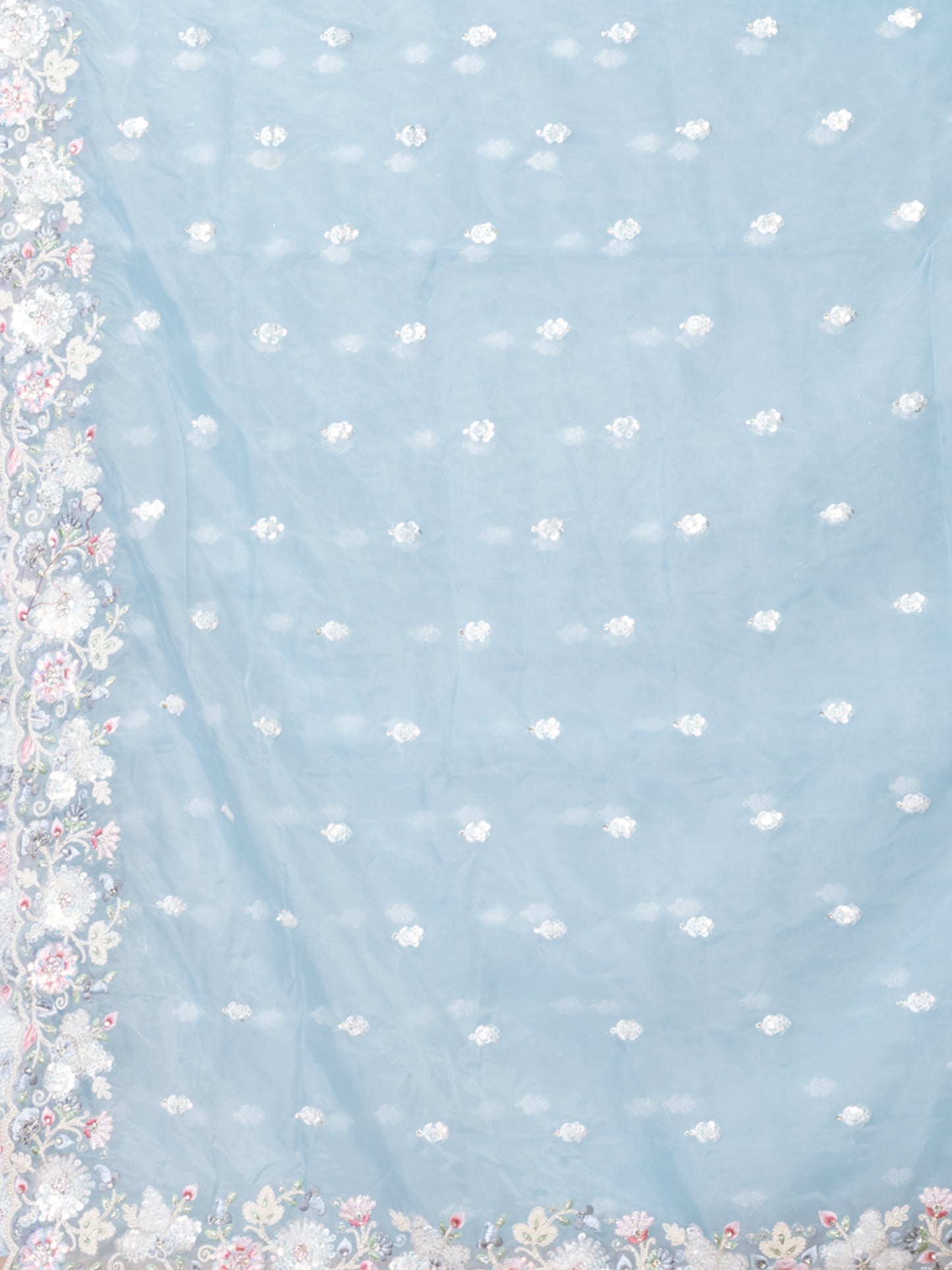 Graceful Sky Blue Organza Tissue Saree with Floral Embroidery