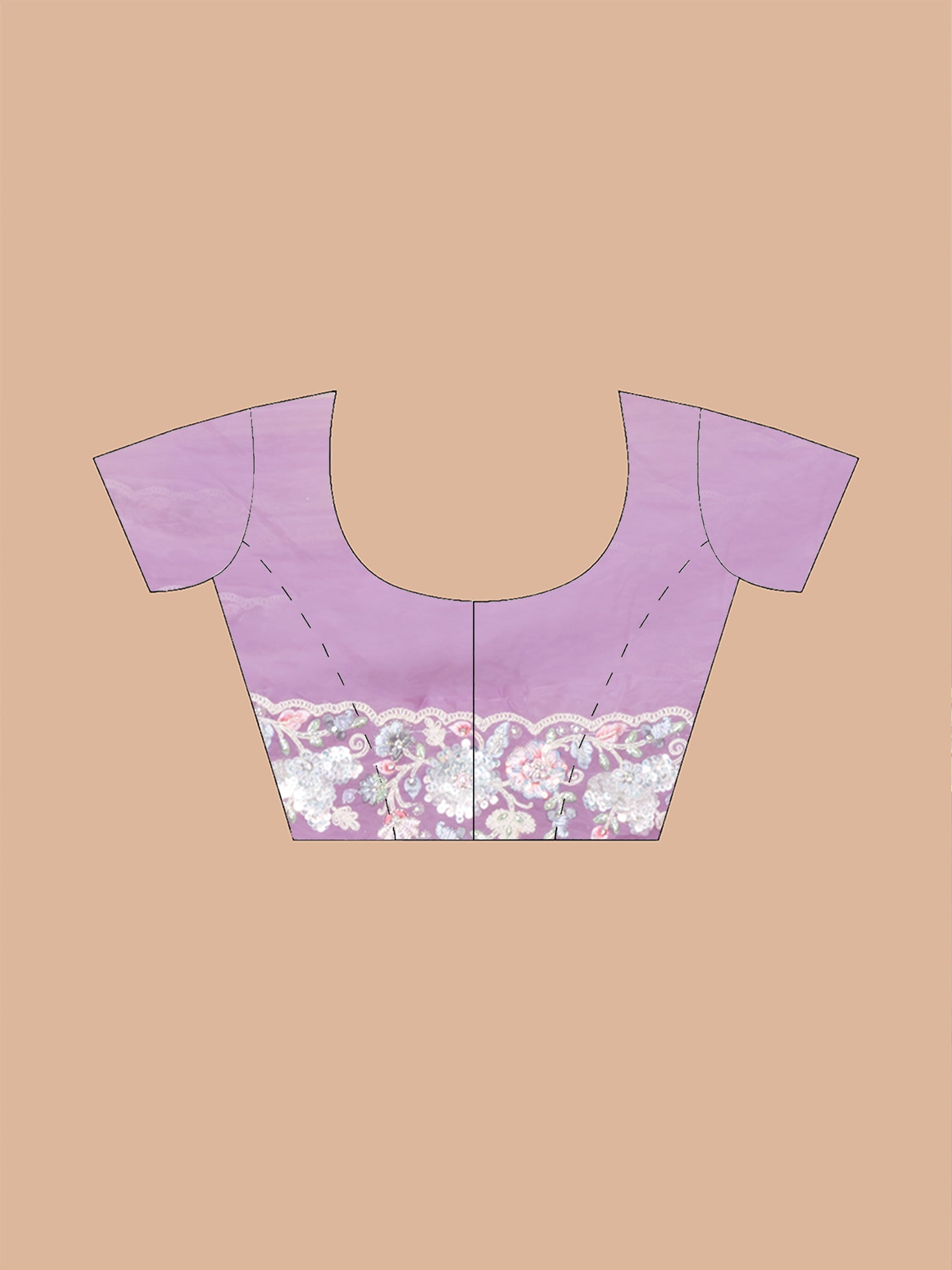 Delicate Lavender Organza Tissue Saree with Floral Embroidery