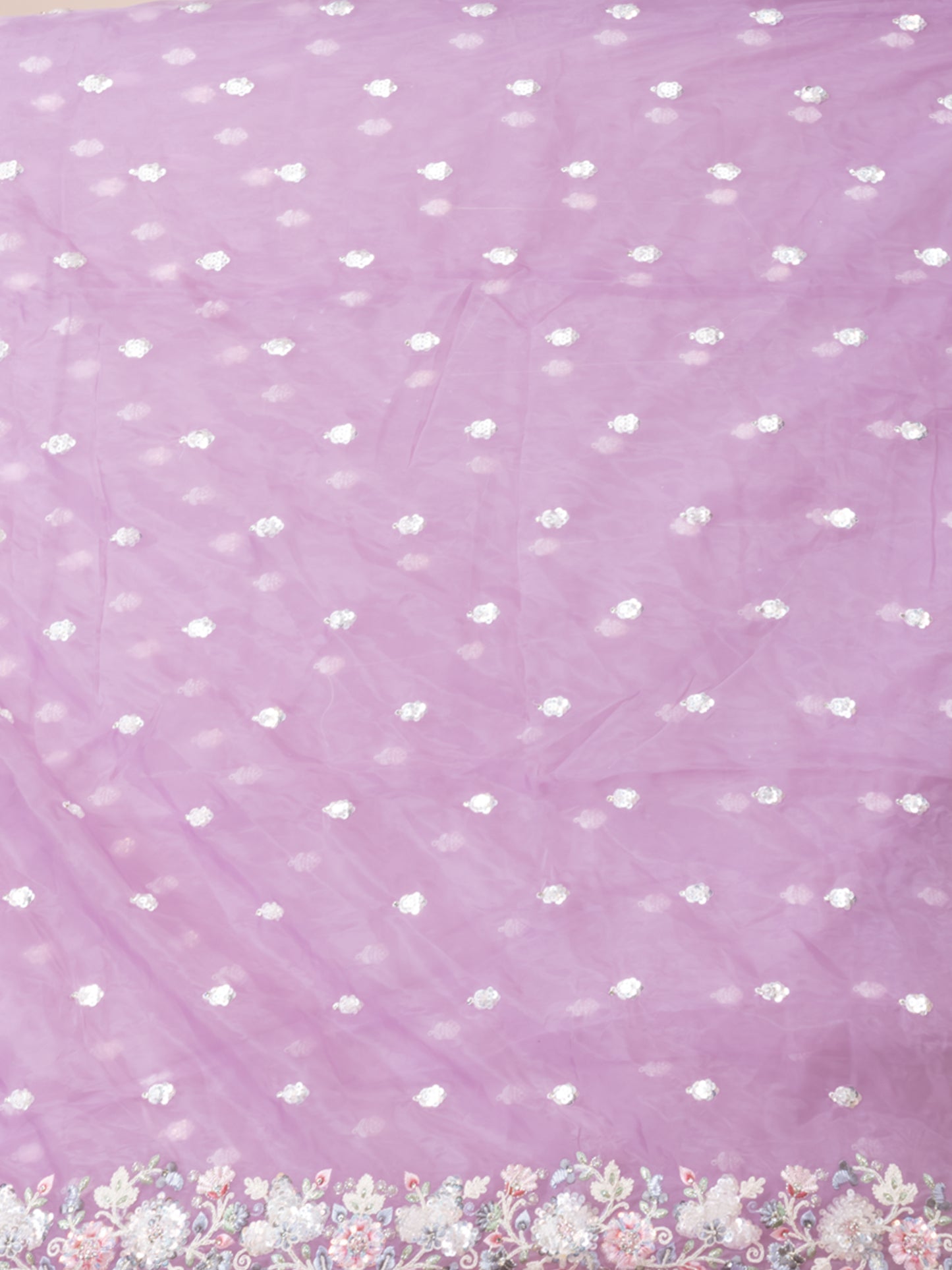 Delicate Lavender Organza Tissue Saree with Floral Embroidery
