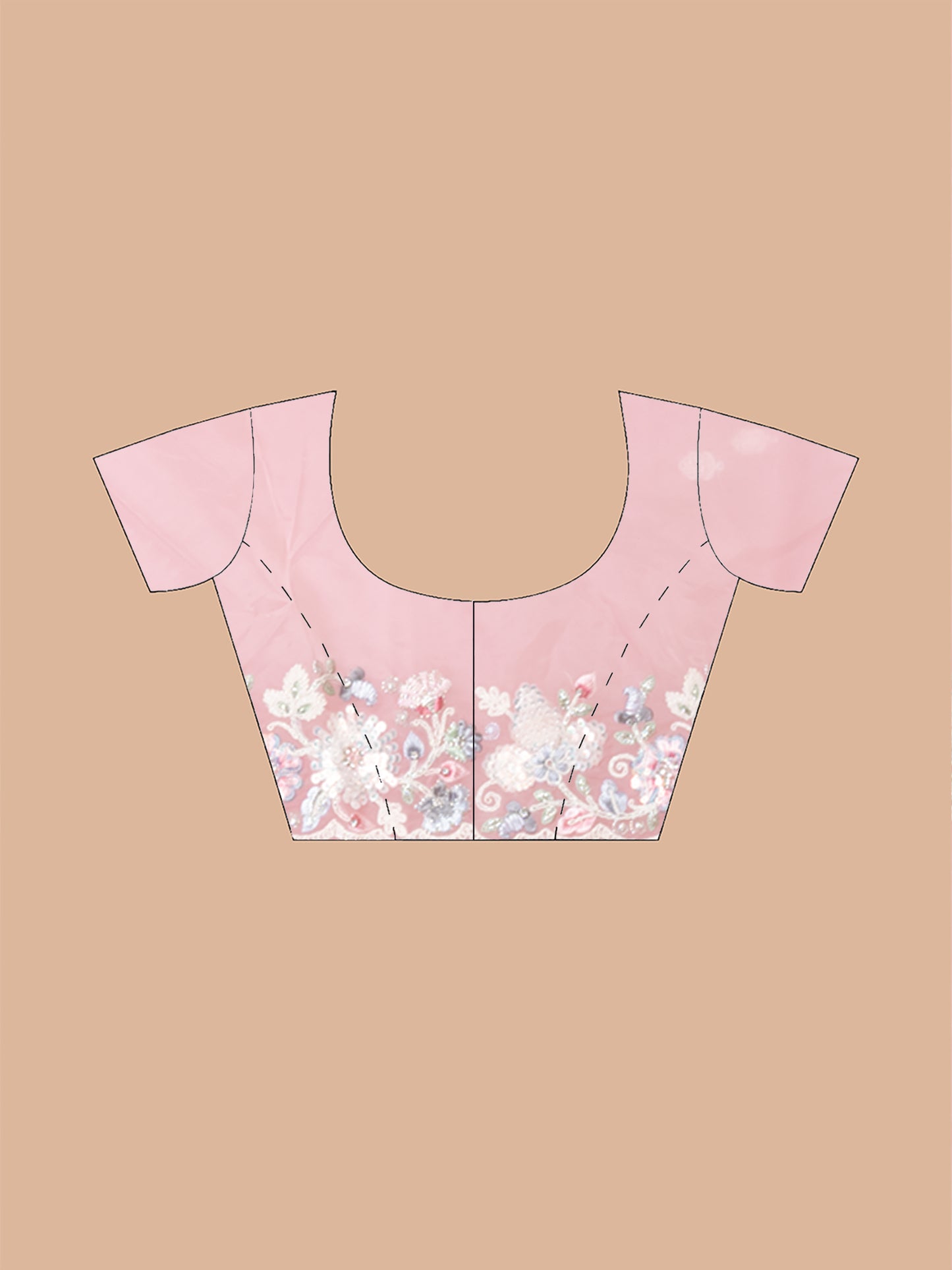 Charming Peach Organza Tissue Saree with Floral Embroidery