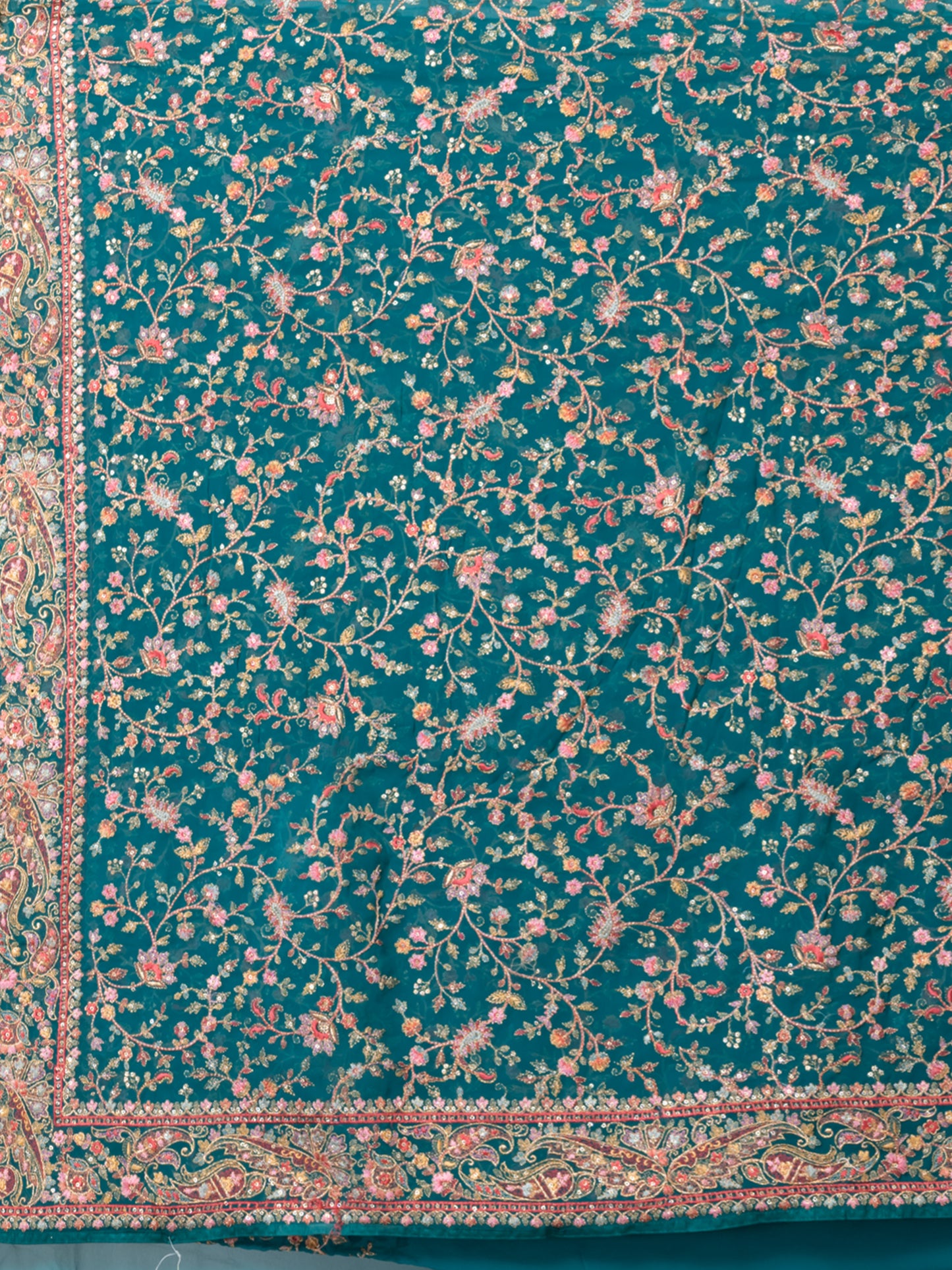 Vibrant Royal Cyan Fancy Chiffon Saree with Jal Work