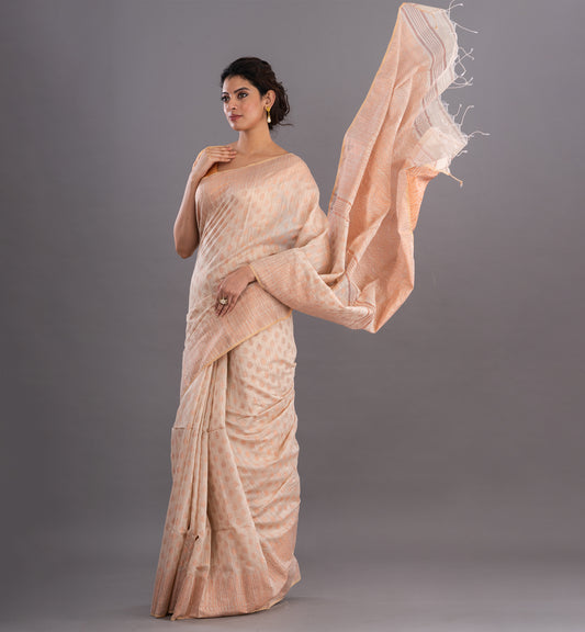 Elegant Peach Handloom Cotton Saree