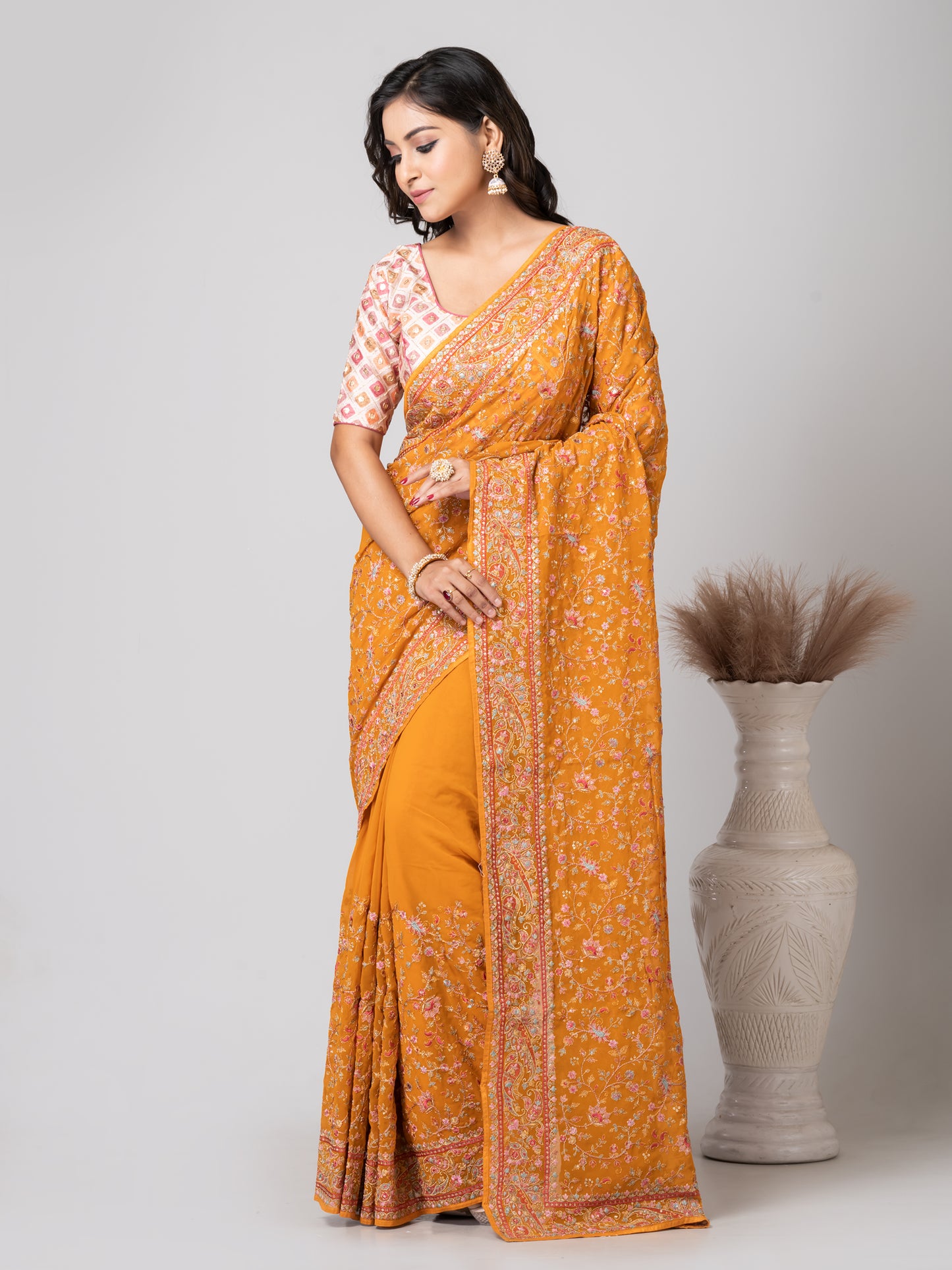 Elegant Pesto Calabrese Fancy Chiffon Saree with Jal Work