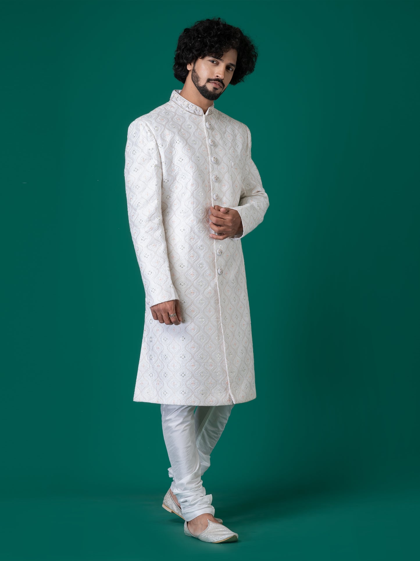 Majestic Orchid Whisper Sherwani with Neck Handwork