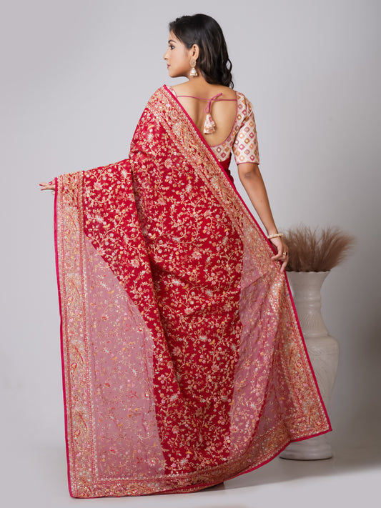 Luxurious Pixel Bleeding Color Fancy Chiffon Saree with Jal Work