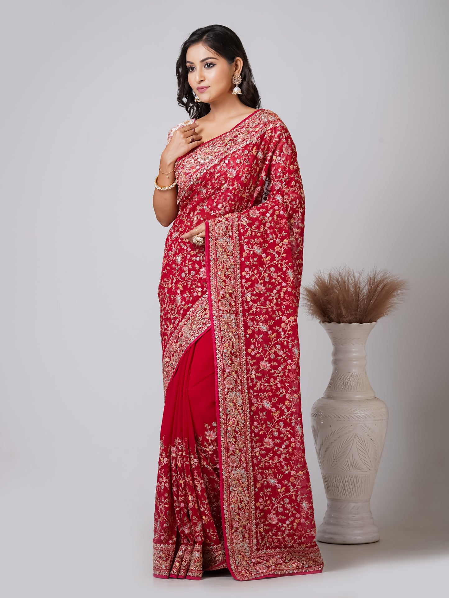 Luxurious Pixel Bleeding Color Fancy Chiffon Saree with Jal Work