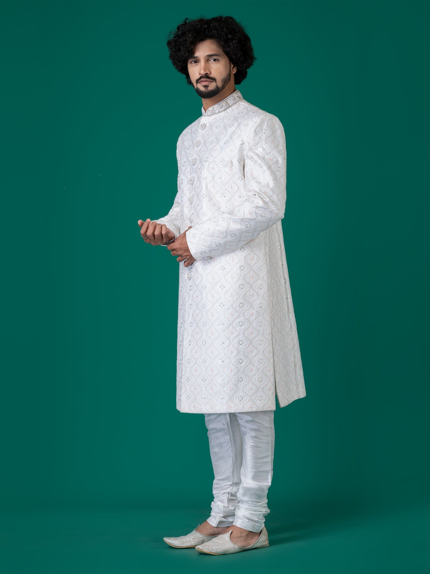 Majestic Orchid Whisper Sherwani with Neck Handwork