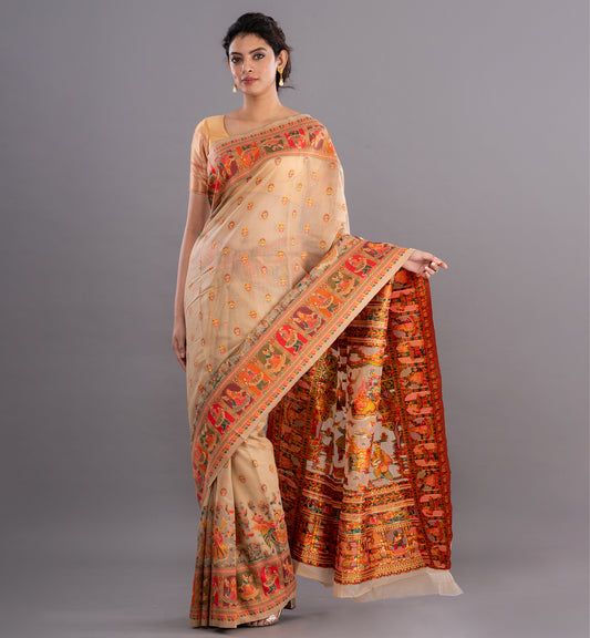 Opulent Beige Baluchuri Cotton Silk Saree