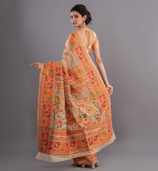 Opulent Beige Baluchuri Cotton Silk Saree