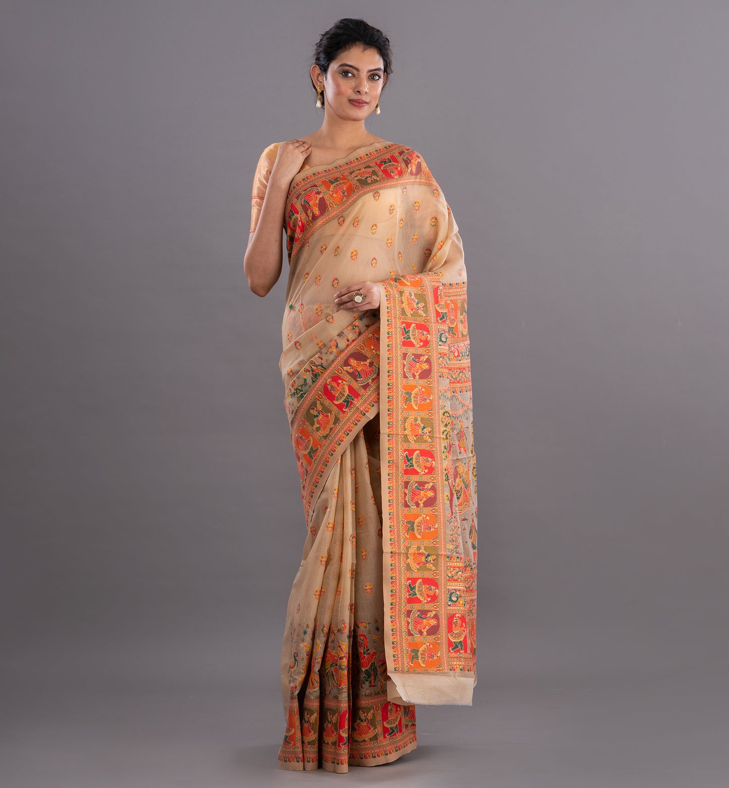 Opulent Beige Baluchuri Cotton Silk Saree
