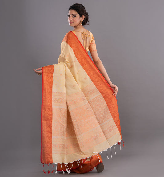 Regal Cream Handloom Cotton & Silk Saree