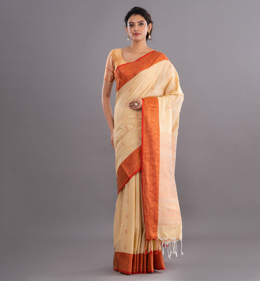 Regal Cream Handloom Cotton & Silk Saree