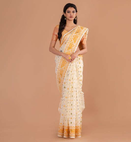 Graceful Off-White Jamdani Cotton Saree