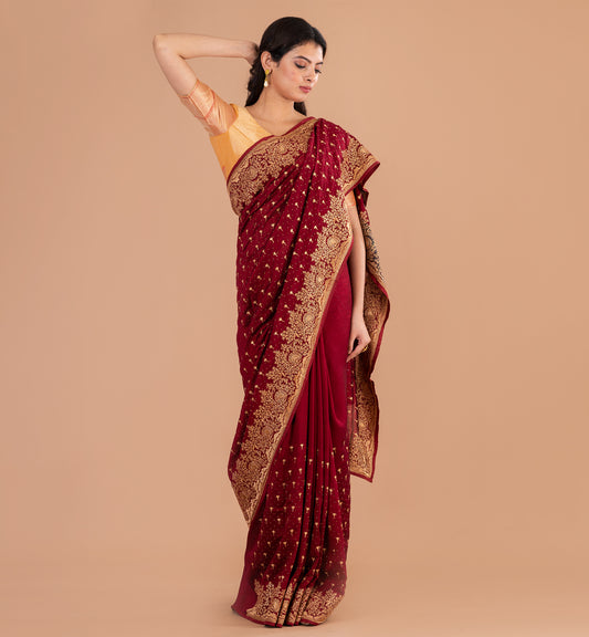 Opulent Maroon Fancy Tussar Ghicha Saree