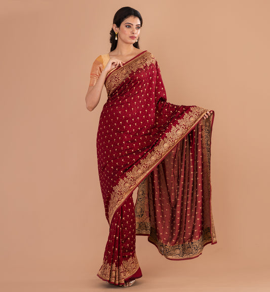 Opulent Maroon Fancy Tussar Ghicha Saree