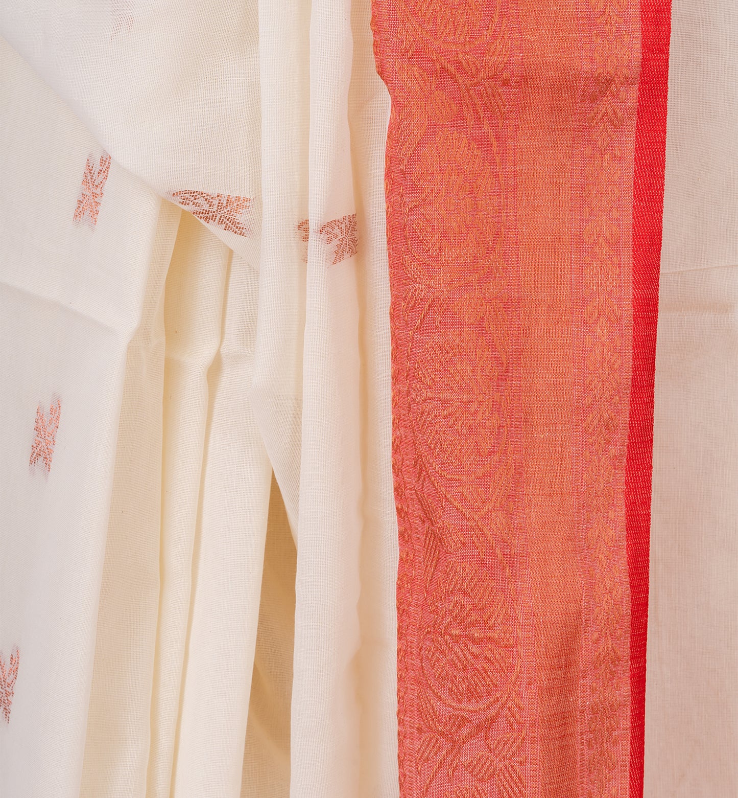 Classic White & Red Bengali Cotton Saree