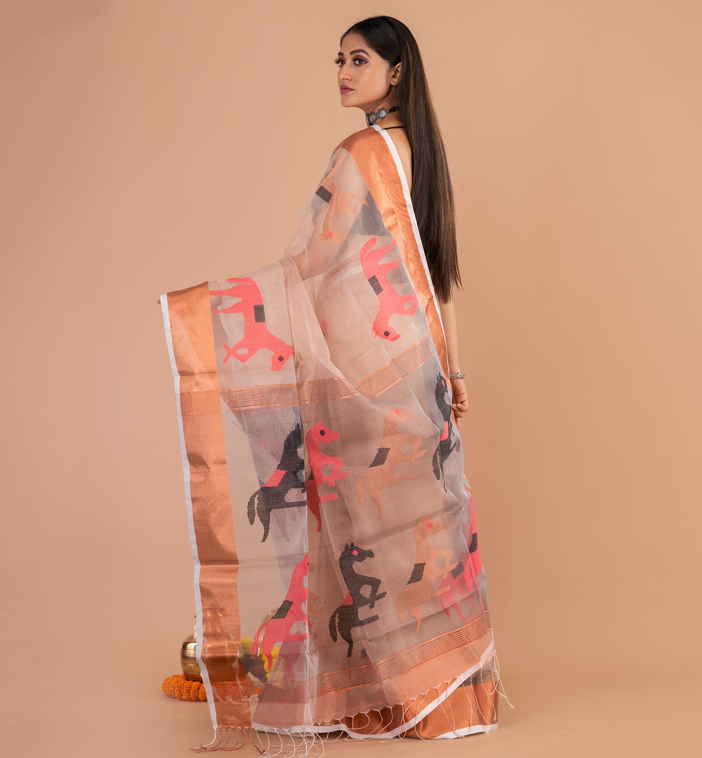 Sophisticated Peach Boutique Organza Saree