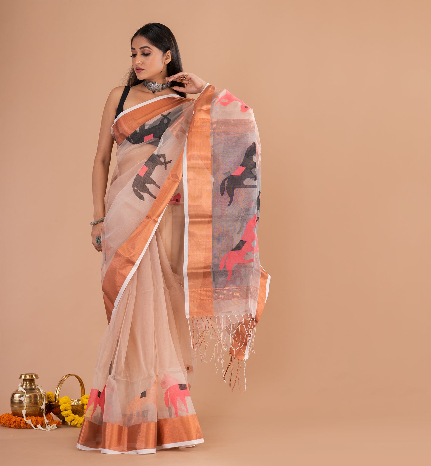 Sophisticated Peach Boutique Organza Saree