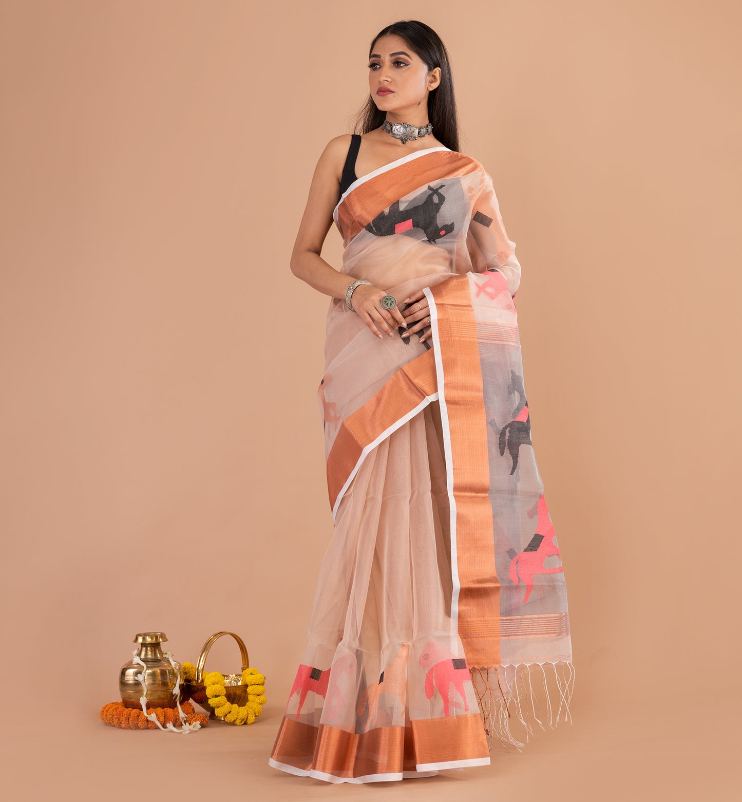 Sophisticated Peach Boutique Organza Saree
