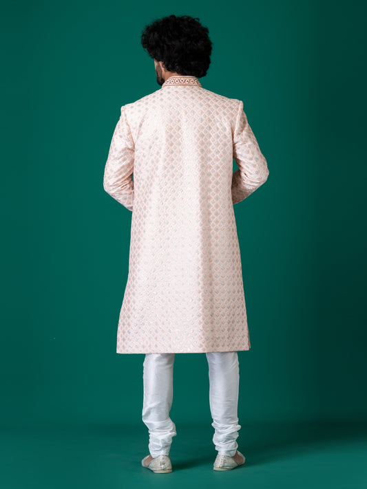 Majestic Mauve Chalk Sherwani with Neck Handwork