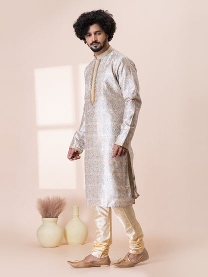 Elegant Bidwell Brown Silk Kurta Pajama Set with Neck Handwork