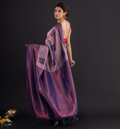 Royal Purple & Mauve Handloom Silk Saree with Zari Motifs