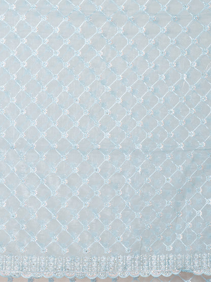 Elegant Sky Blue Net Saree with Embroidered Border