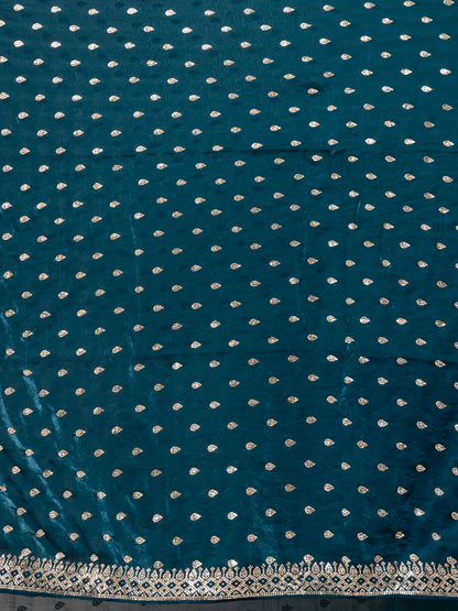 Sophisticated Teal Malmal Silk Saree with Embroidered Border