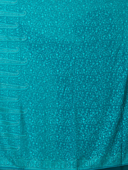 Stunning Turquoise Fancy Chiffon Saree with Jal Work