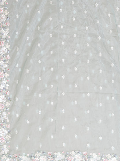 Elegant Mint Green Organza Tissue Saree with Floral Embroidery