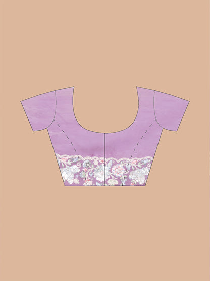 Delicate Lavender Organza Tissue Saree with Floral Embroidery