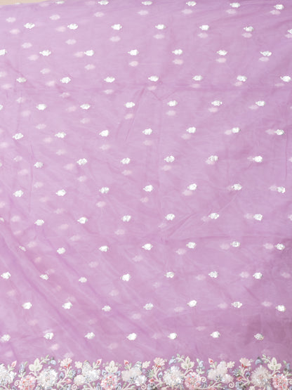 Delicate Lavender Organza Tissue Saree with Floral Embroidery