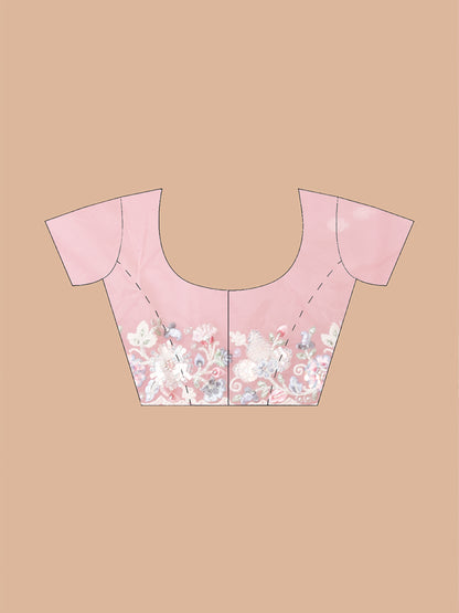 Charming Peach Organza Tissue Saree with Floral Embroidery