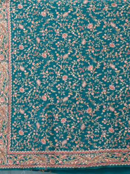 Vibrant Royal Cyan Fancy Chiffon Saree with Jal Work