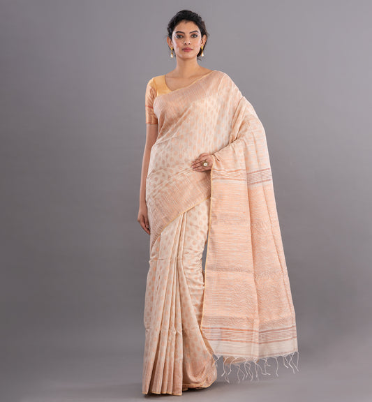Elegant Peach Handloom Cotton Saree