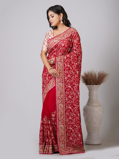 Luxurious Pixel Bleeding Color Fancy Chiffon Saree with Jal Work