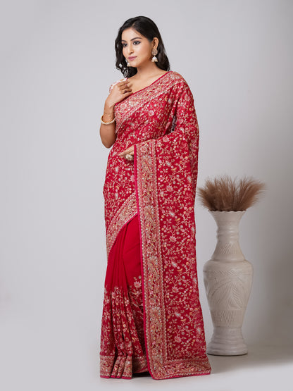 Luxurious Pixel Bleeding Color Fancy Chiffon Saree with Jal Work