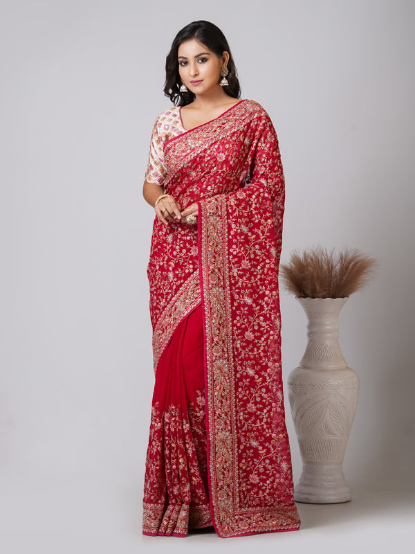Luxurious Pixel Bleeding Color Fancy Chiffon Saree with Jal Work