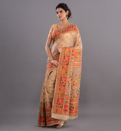 Opulent Beige Baluchuri Cotton Silk Saree
