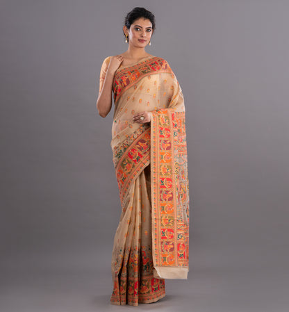 Opulent Beige Baluchuri Cotton Silk Saree