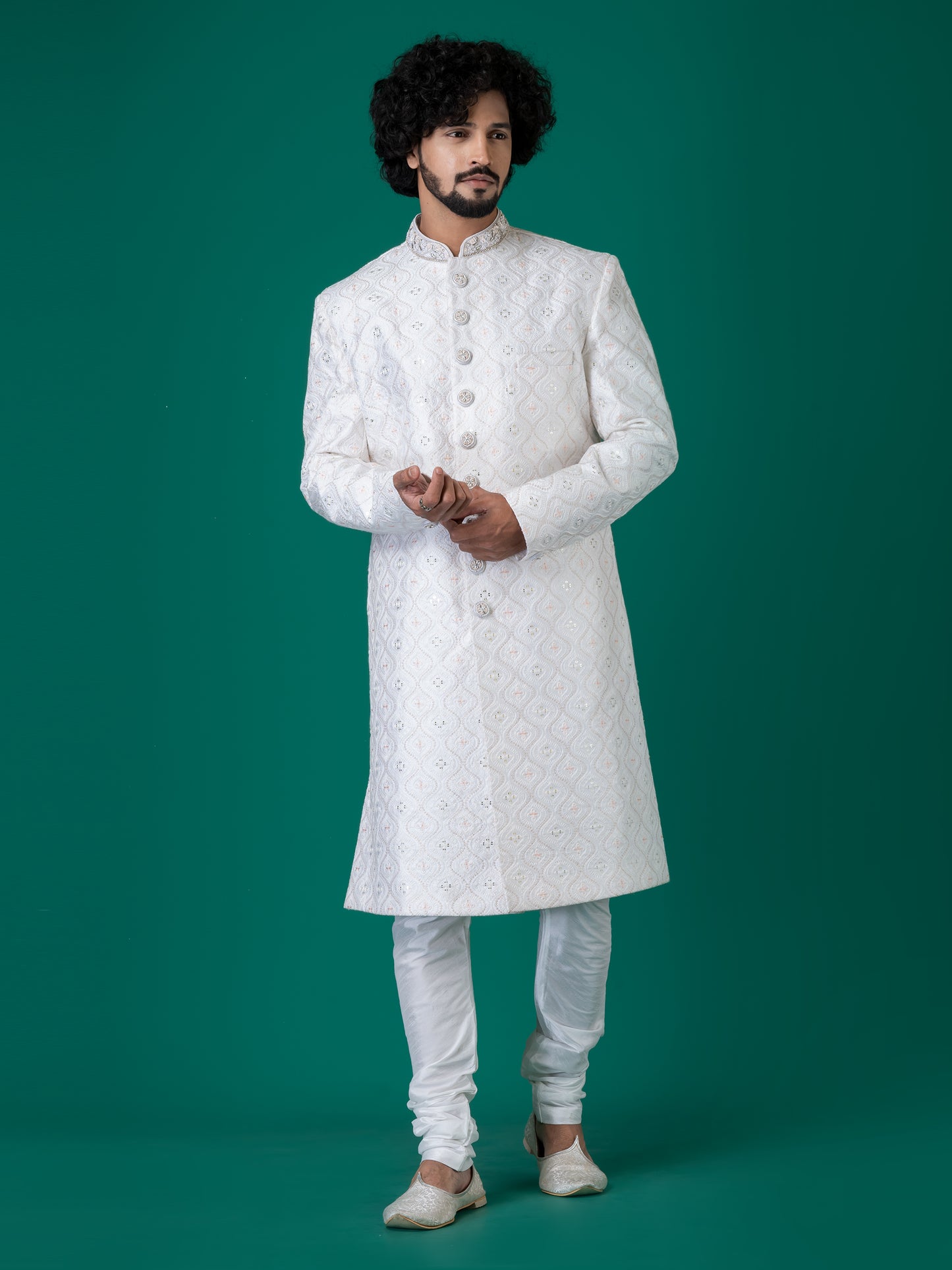 Majestic Orchid Whisper Sherwani with Neck Handwork