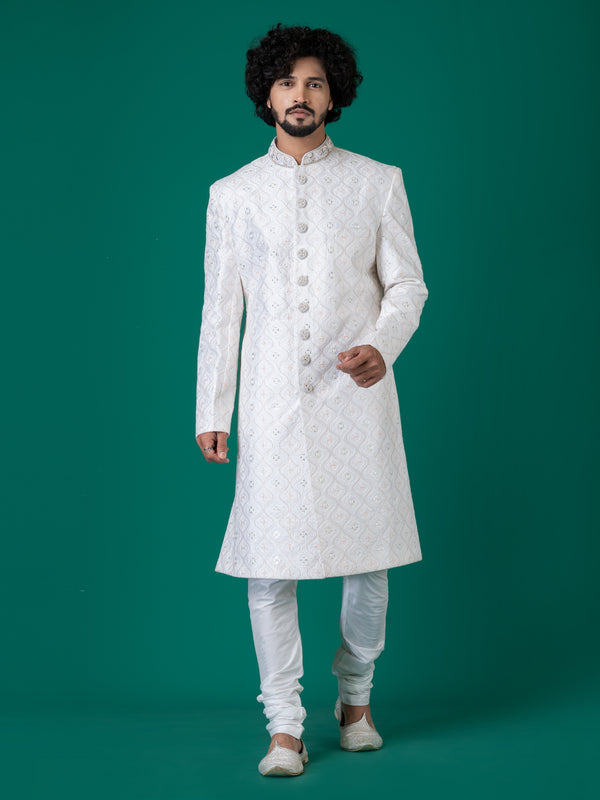 Majestic Orchid Whisper Sherwani with Neck Handwork